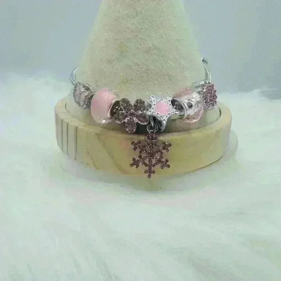 Pink Snowflake & Charms Bracelet with Sparkling Rhinestones - Picture 4 of 6